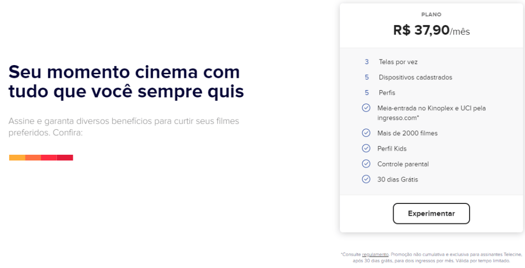 Planos disponíveis no Telecine