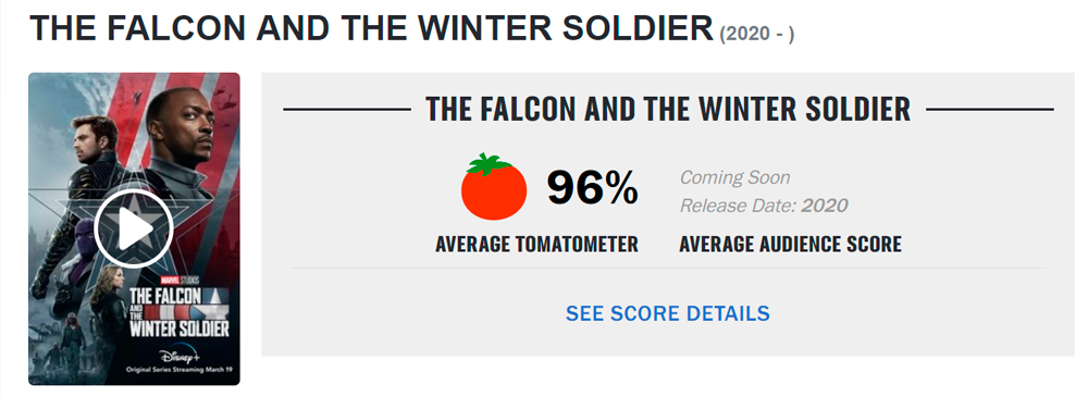 Aprovação de Falcão e o Soldado Invernal no Roten Tomatoes