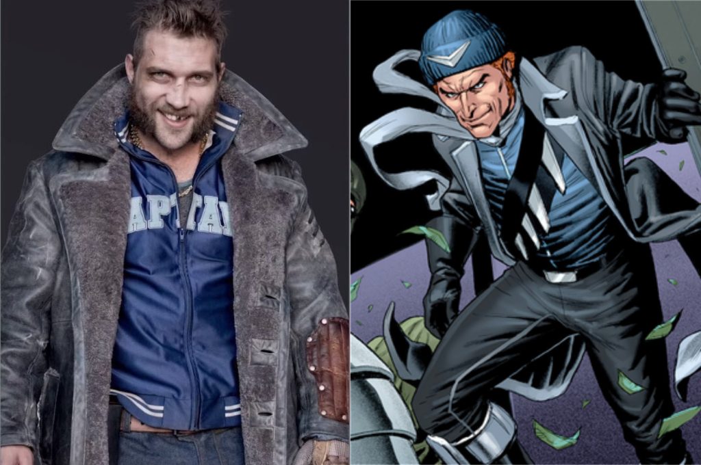 À esquerda, Jai Courtney como Capitão Bumerangue; à direita, o personagem nos quadrinhos (Imagem: Reprodução/Warner Bros. | DC)