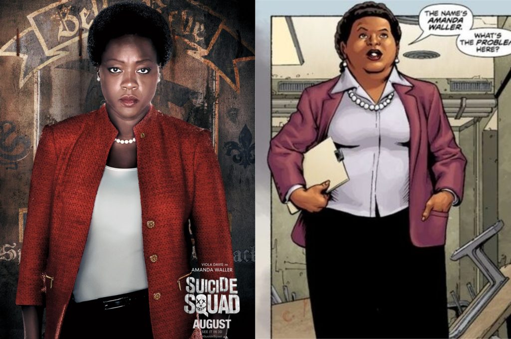 À esquerda, Viola Davis como Amanda Waller; à direita, a personagem nos quadrinhos (Imagem: Reprodução/Warner Bros. | DC)