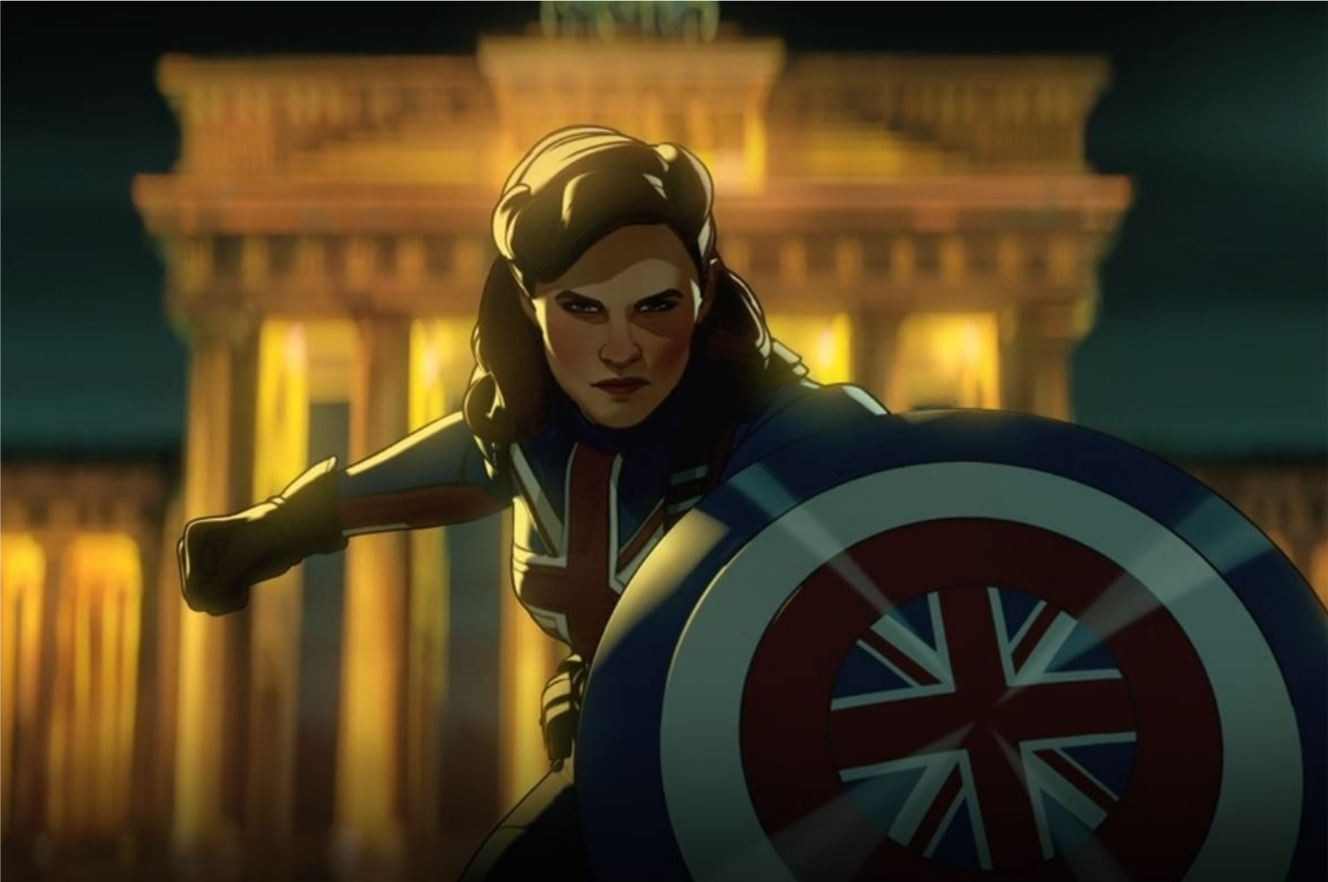Peggy Carter como Capitã Carter no primeiro episódio de What if...? (Imagem: Reprodução/Marvel Studios)