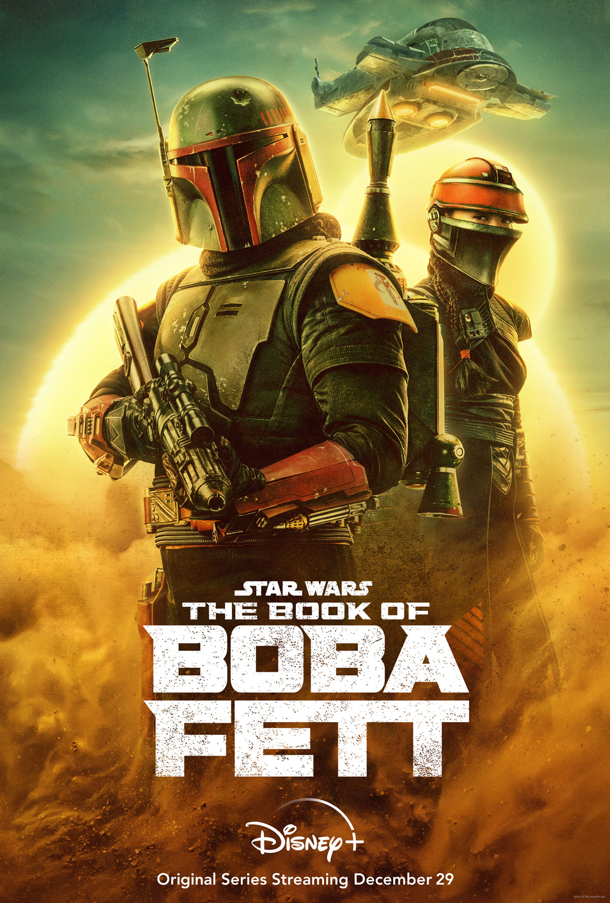 Pôster oficial da primeira temporada de "The Book of Boba Fett", série original do Disney+ (Imagem: Divulgação/Disney+).