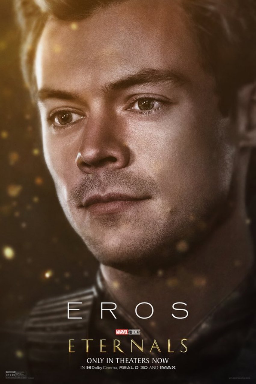 Eternos: Eros, personagem de Harry Styles, é destaque em pôster de novo filme da Marvel (Imagem: Divulgação/Marvel).