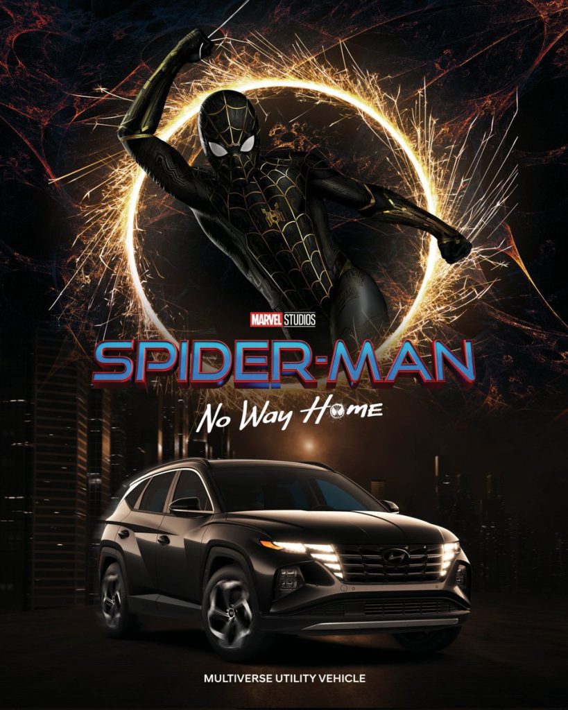 Um dos pôsteres da parceria entre Homem-Aranha e Hyundai (Imagem: Divulgação/Sony Pictures | Hyundai)