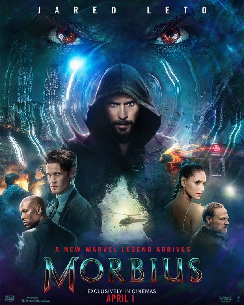 Novo cartaz promocional de "Morbius", filme estrelado por Jared Leto (Imagem: Divulgação/Sony Pictures).