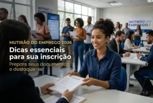 Feira de emprego 'Mutirão do Emprego 2026' com participantes